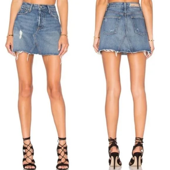NWT GRLFRND Denim A-Frame Gusset Mini Skirt Revolve Eva Size 30 New With Tags - Picture 2 of 6